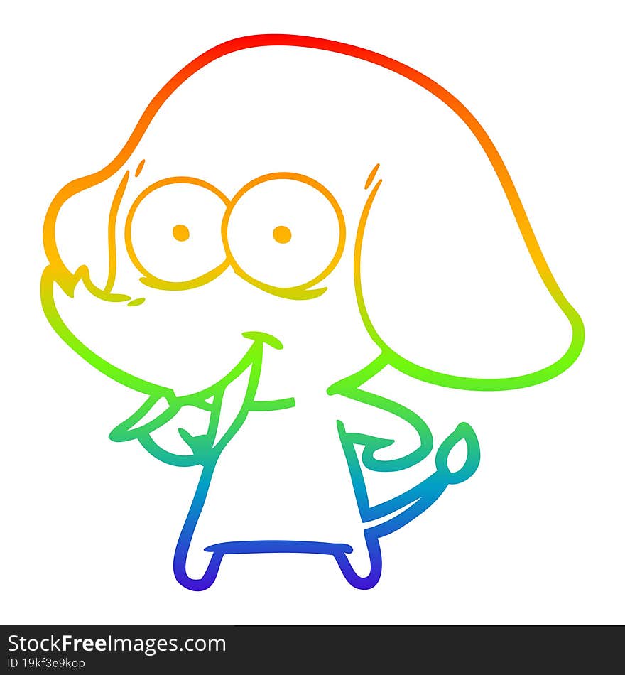 rainbow gradient line drawing happy cartoon elephant