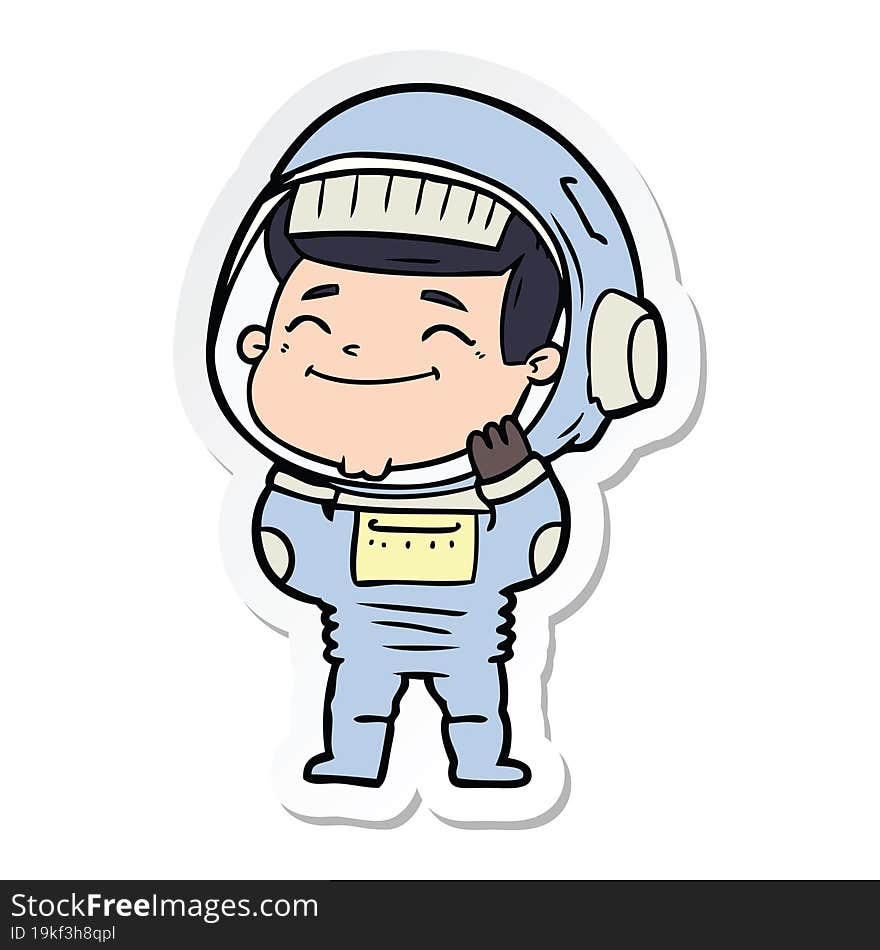 sticker of a happy cartoon astronaut