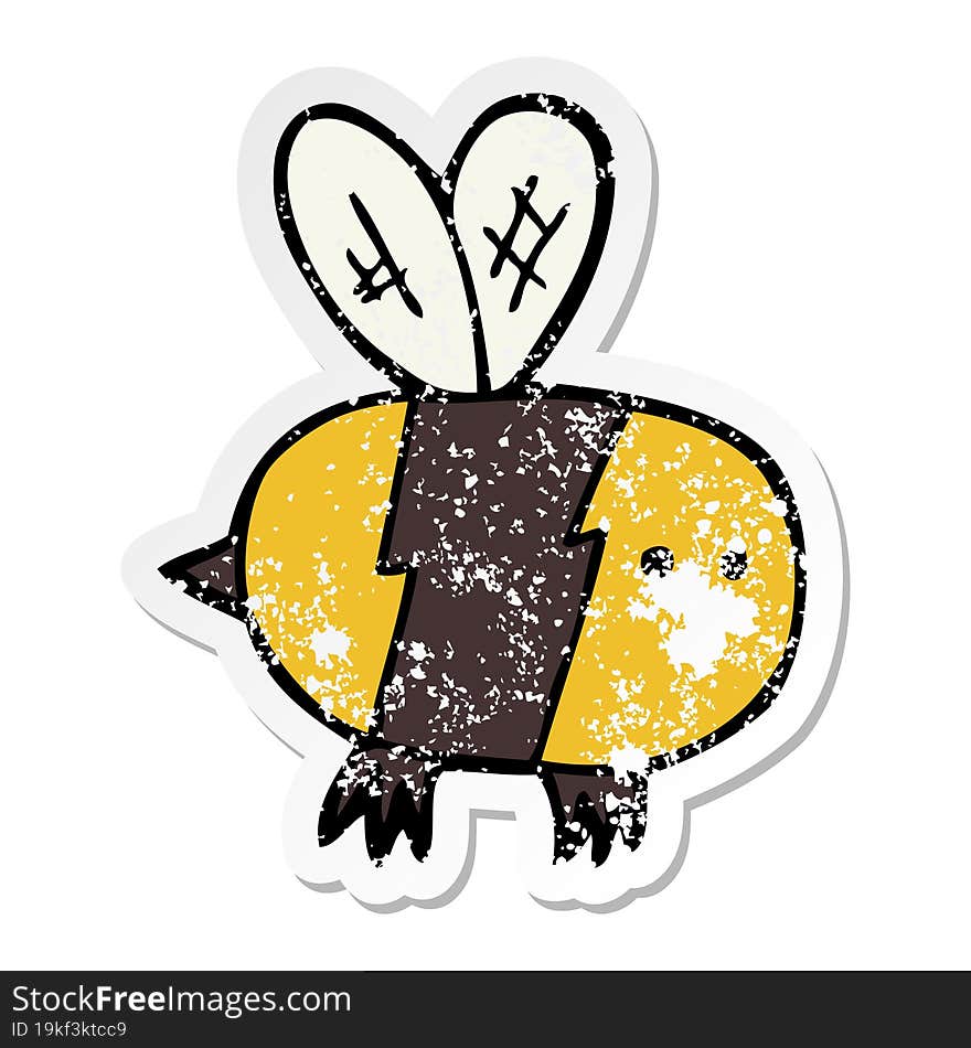 distressed sticker of a cartoon bee