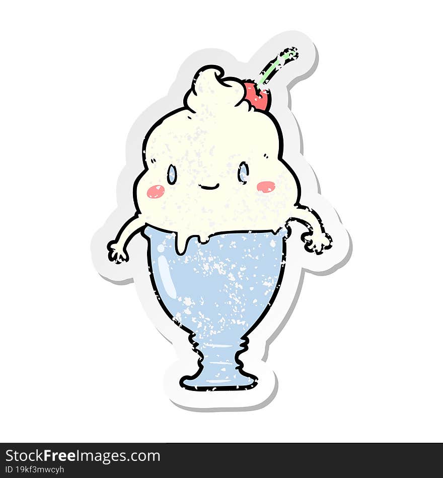 Distressed Sticker Of A Cute Cartoon Ice Cream