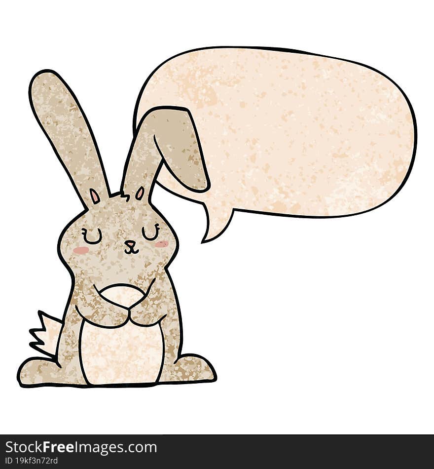 cartoon rabbit with speech bubble in retro texture style