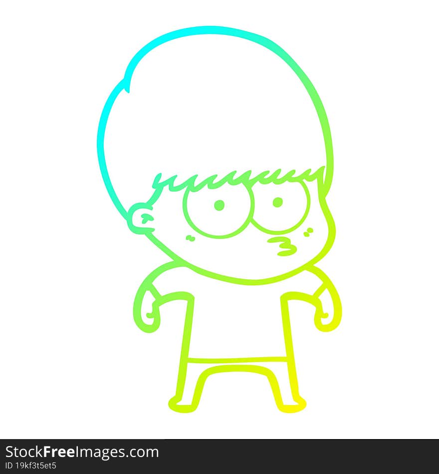 cold gradient line drawing nervous cartoon boy