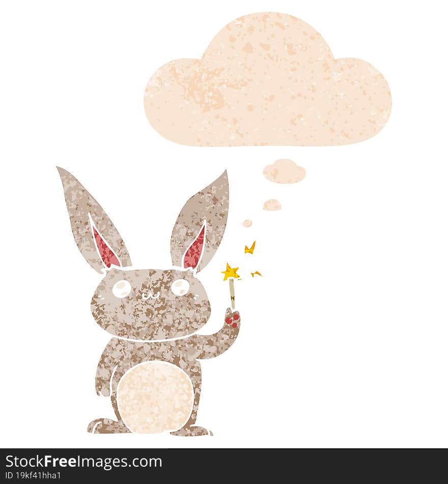 cute cartoon rabbit with thought bubble in grunge distressed retro textured style. cute cartoon rabbit with thought bubble in grunge distressed retro textured style