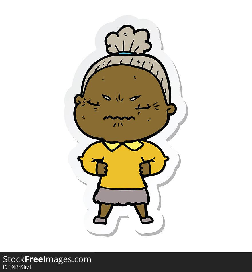 sticker of a cartoon annoyed old lady