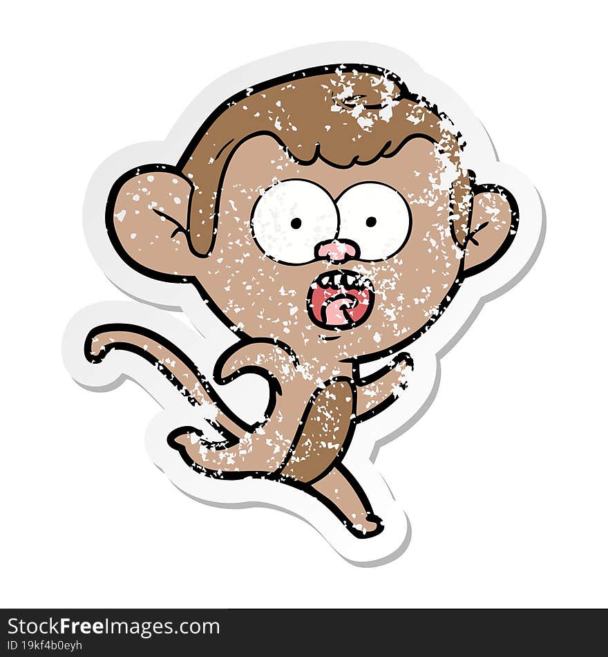 distressed sticker of a cartoon shocked monkey