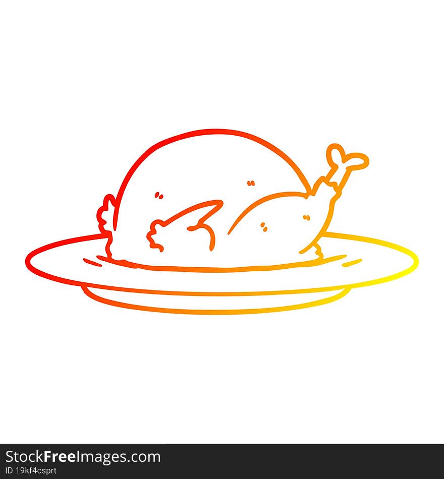 warm gradient line drawing of a cartoon cooked turkey