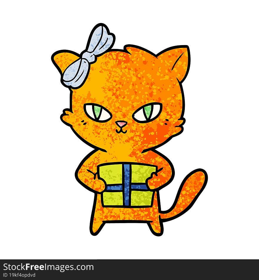 cute cartoon cat with present. cute cartoon cat with present