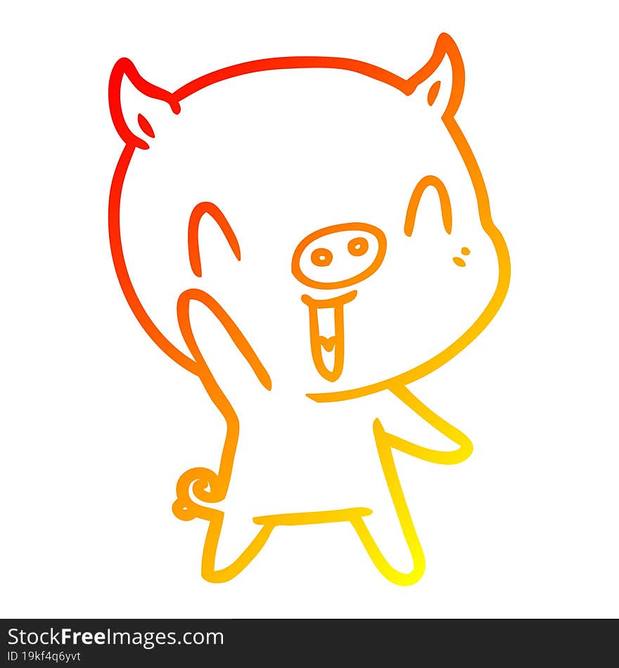 Warm Gradient Line Drawing Happy Cartoon Pig