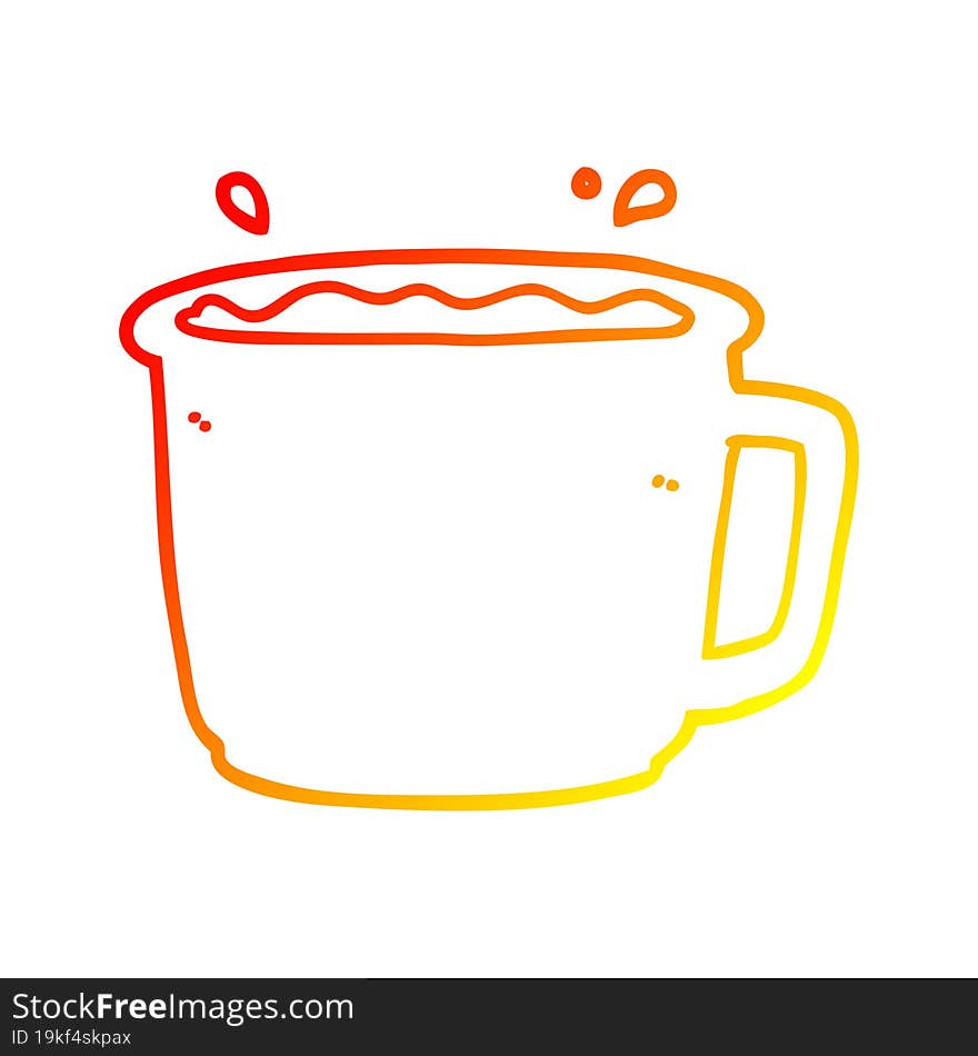 warm gradient line drawing of a cartoon coffee cup