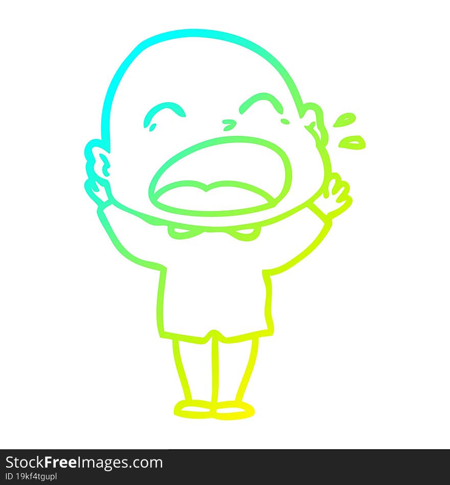 Cold Gradient Line Drawing Cartoon Shouting Bald Man