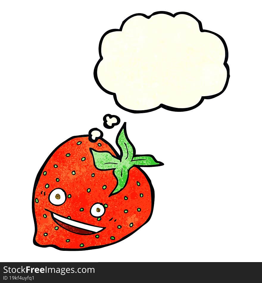 cartoon strawberry with thought bubble