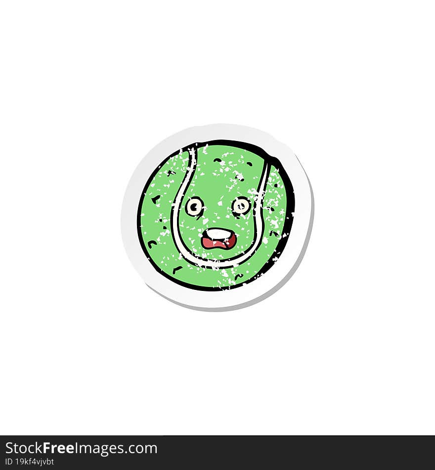 Retro Distressed Sticker Of A Cartoon Tennis Ball