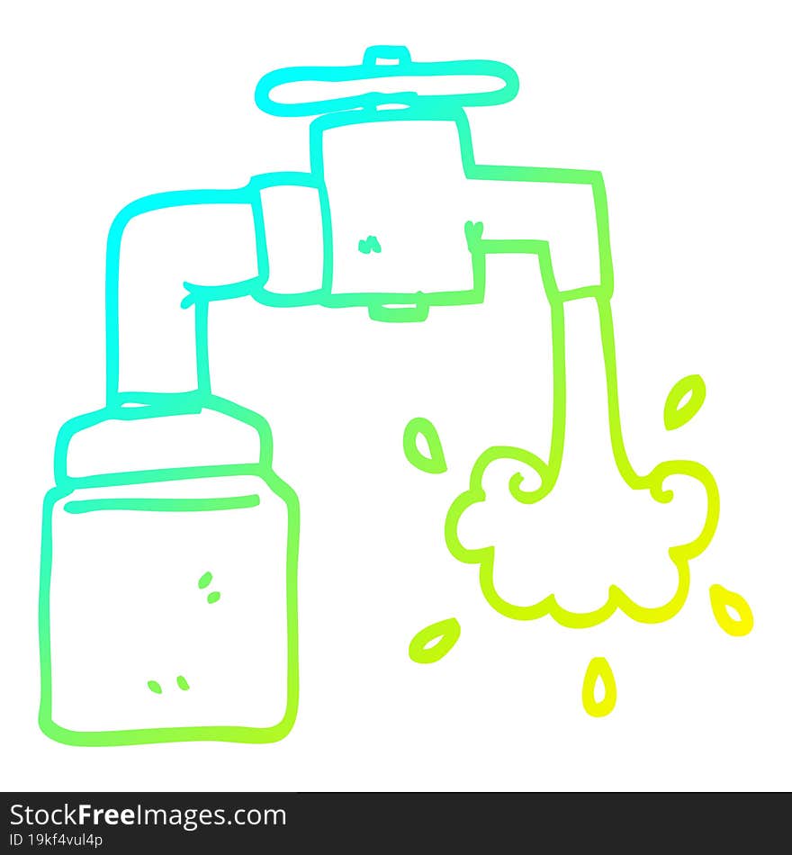 Cold Gradient Line Drawing Cartoon Running Faucet