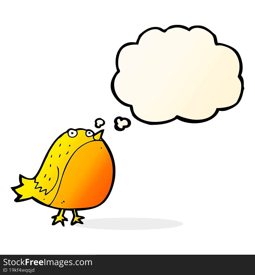 cartoon fat bird with thought bubble