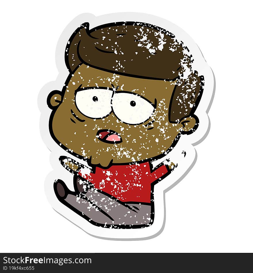 distressed sticker of a cartoon tired man