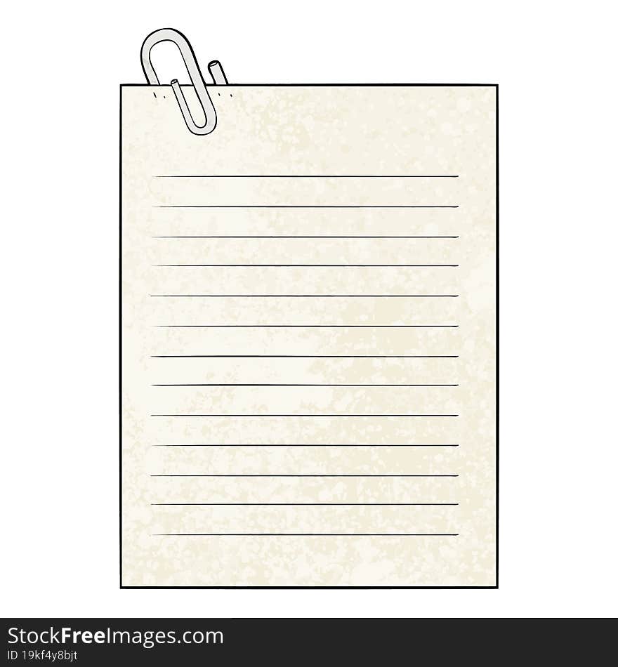 cartoon lined paper with paperclip. cartoon lined paper with paperclip