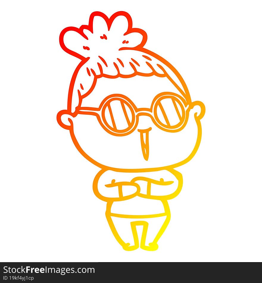 warm gradient line drawing of a cartoon woman wearing spectacles