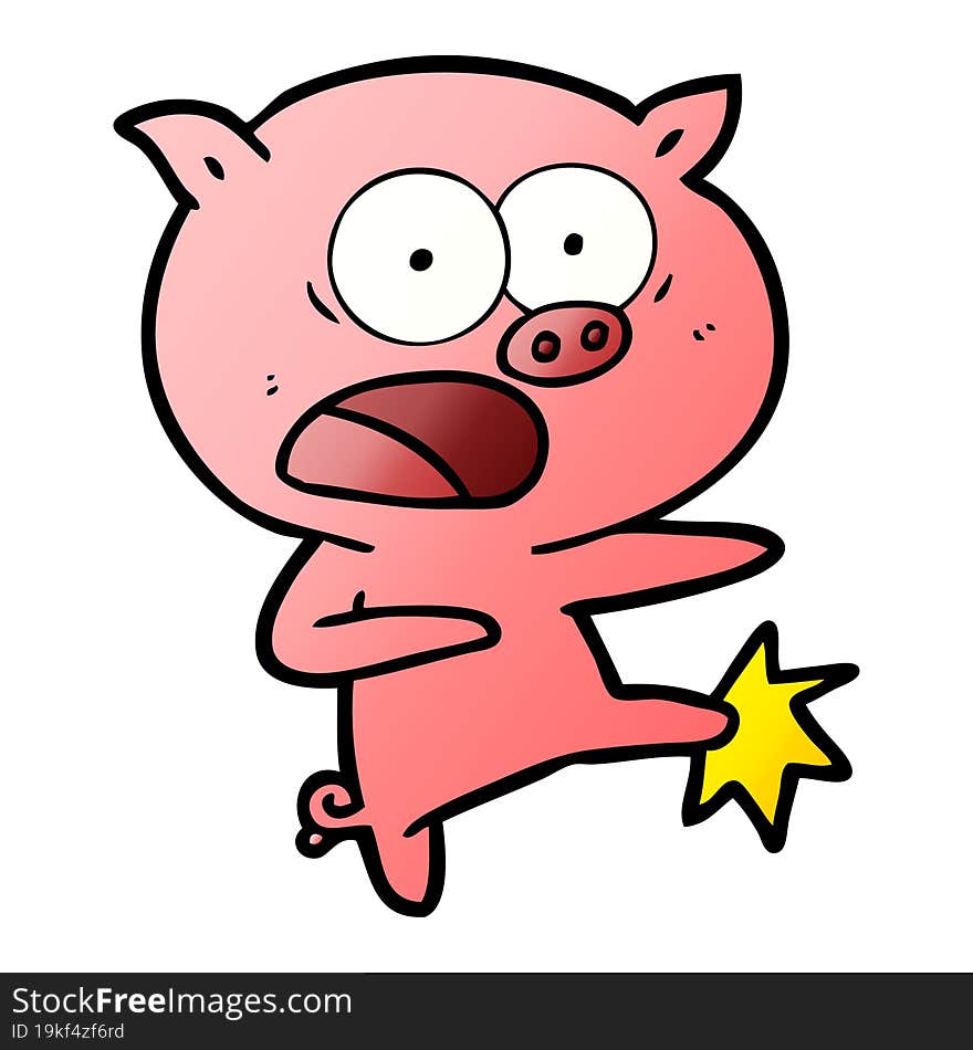 cartoon pig shouting and kicking. cartoon pig shouting and kicking