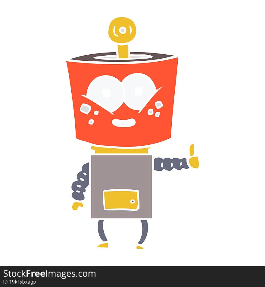 Happy Flat Color Style Cartoon Robot Giving Thumbs Up