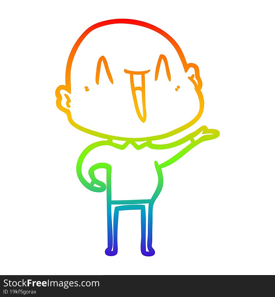 rainbow gradient line drawing of a happy cartoon bald man