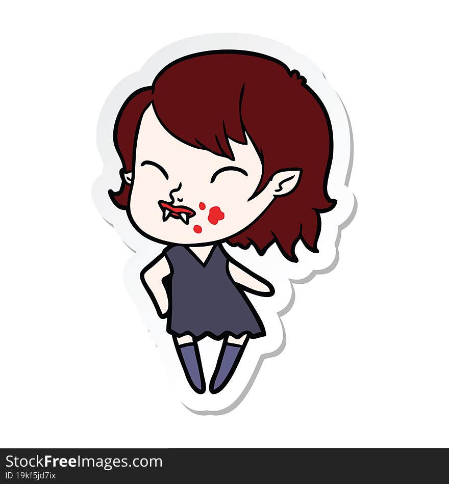 Sticker Of A Cartoon Vampire Girl With Blood On Cheek