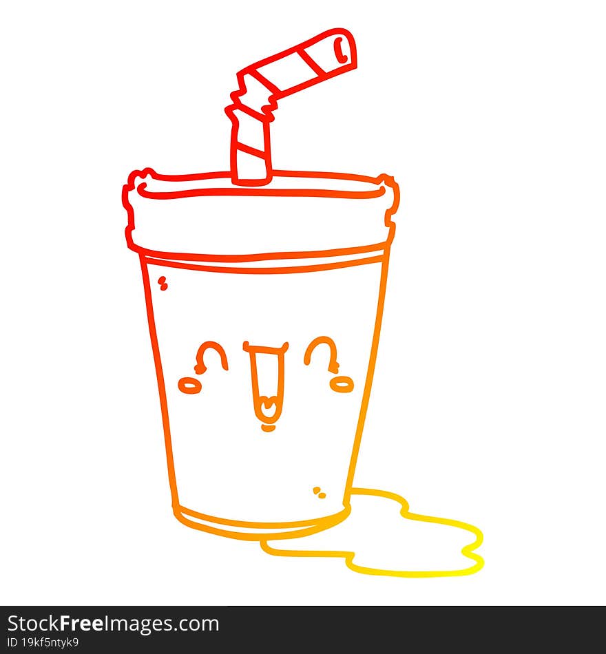 warm gradient line drawing of a cute cartoon soda