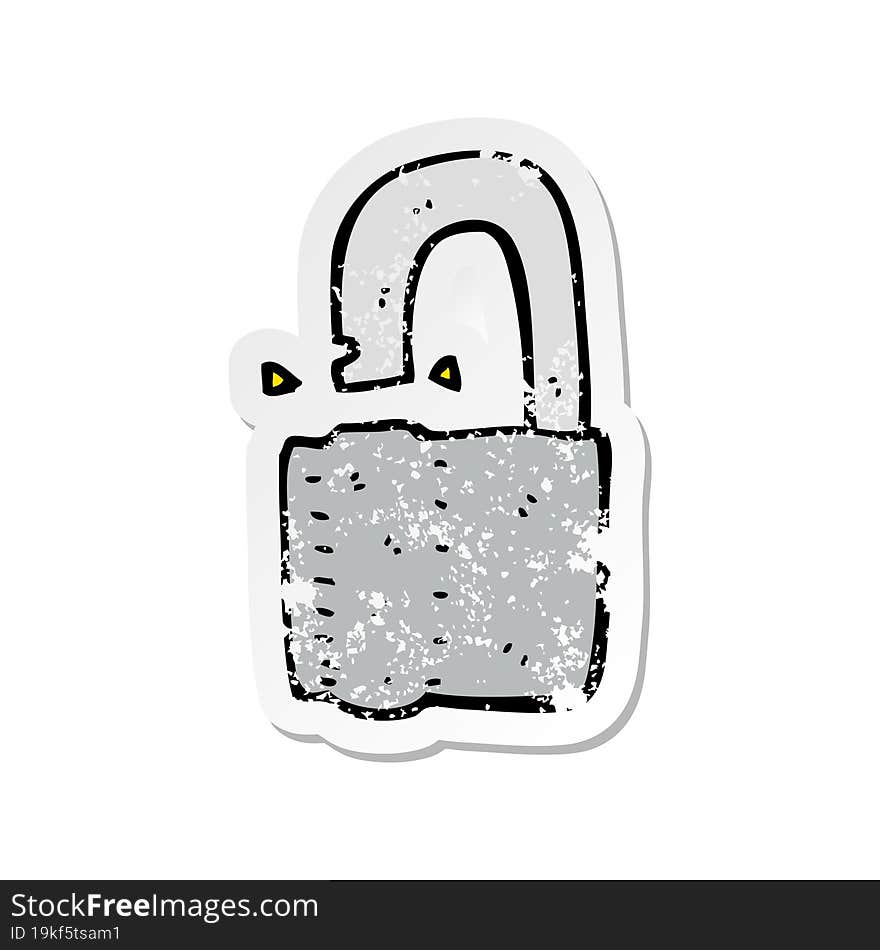 Retro Distressed Sticker Of A Cartoon Padlock