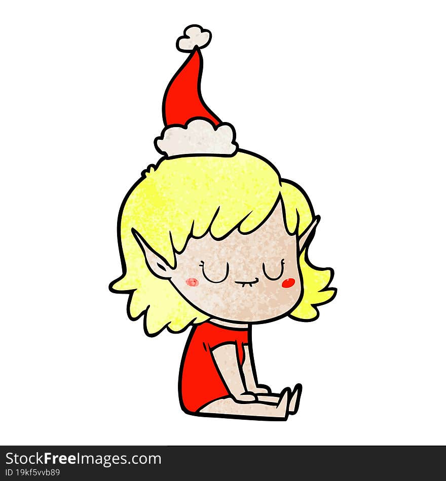 happy textured cartoon of a elf girl wearing santa hat