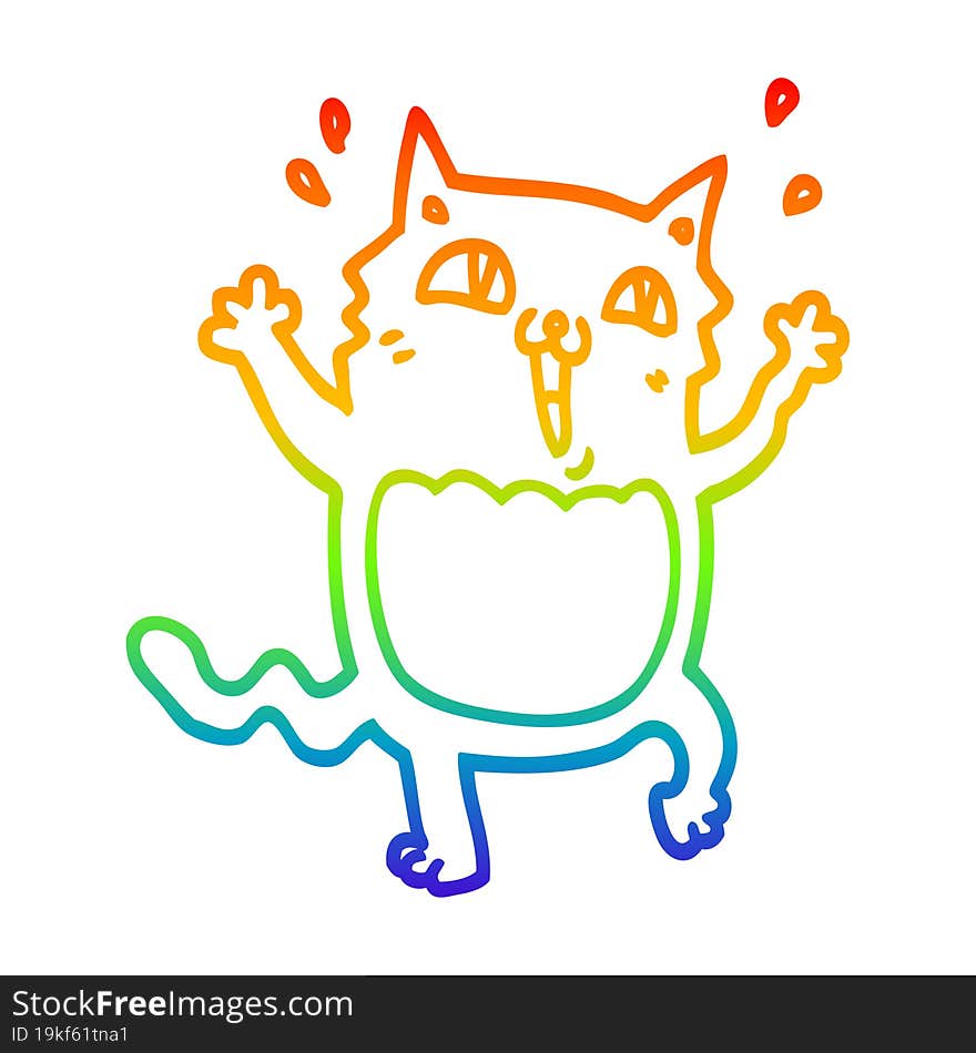 rainbow gradient line drawing cartoon crazy excited cat