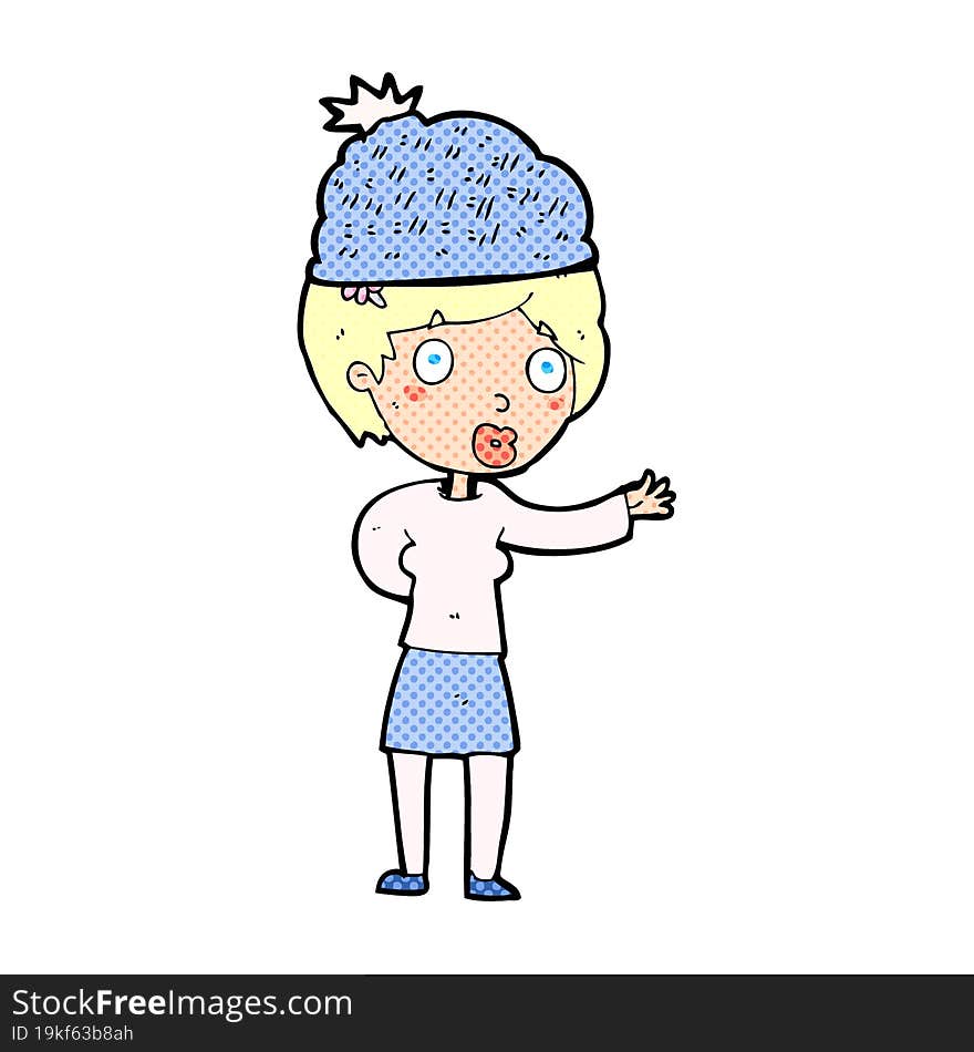 cartoon woman wearing winter hat