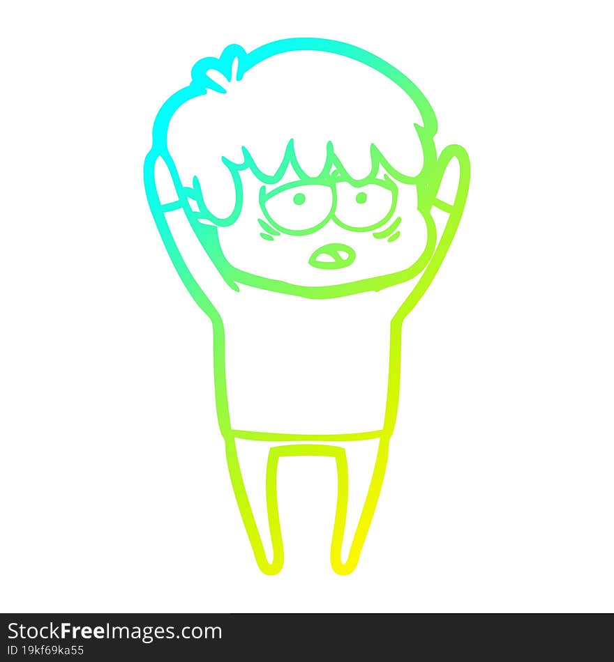 cold gradient line drawing cartoon exhausted boy