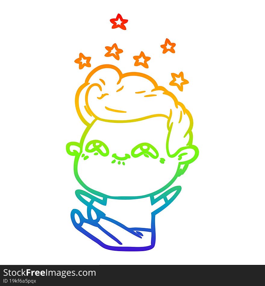 rainbow gradient line drawing of a cartoon excited man