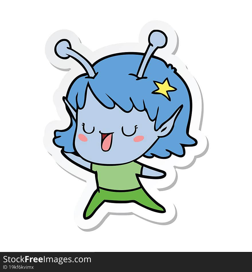 sticker of a happy alien girl cartoon