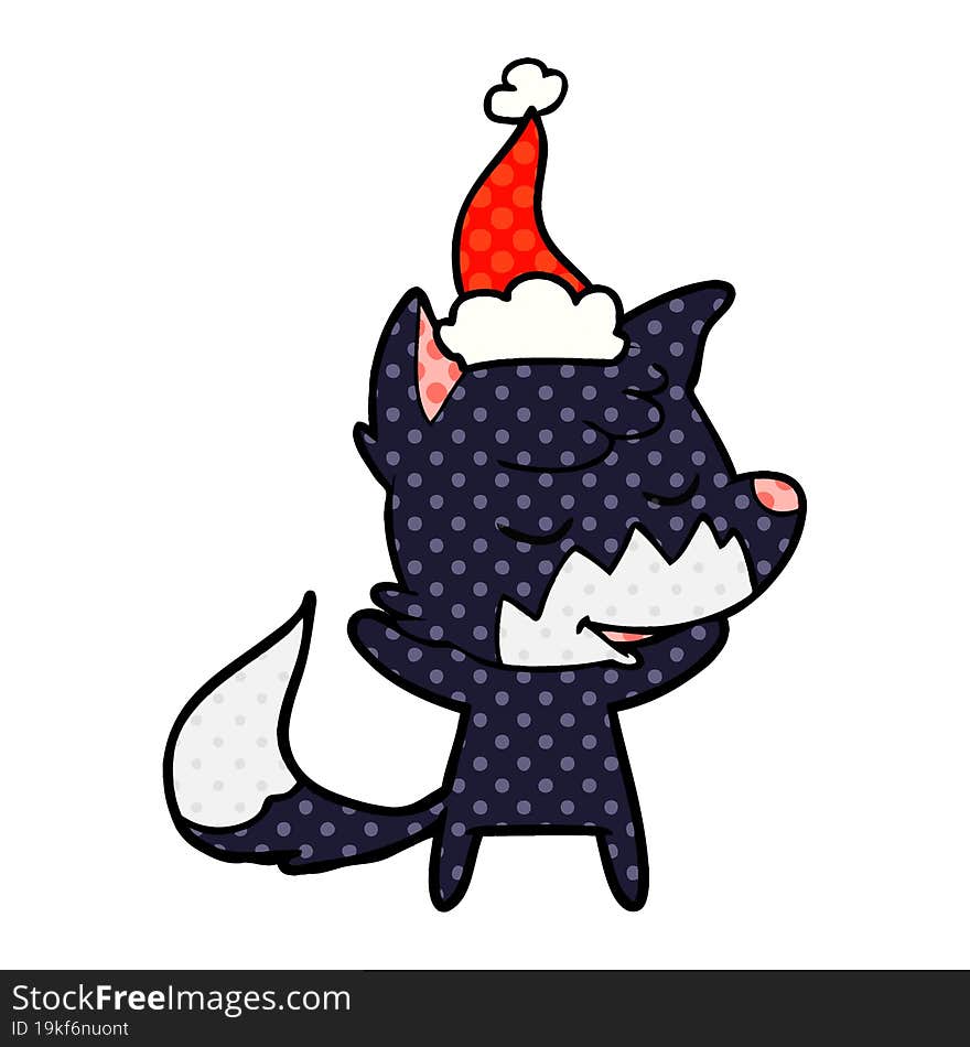 friendly comic book style illustration of a fox wearing santa hat