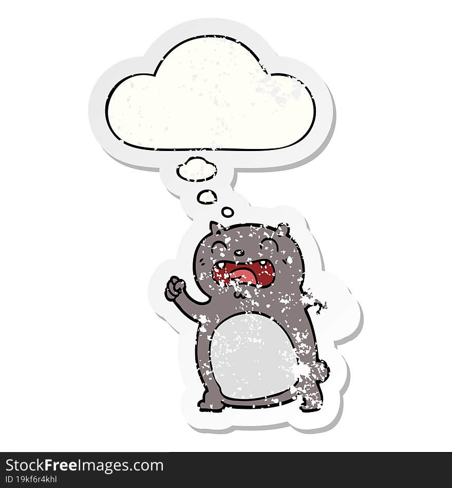 Cartoon Cat And Thought Bubble As A Distressed Worn Sticker