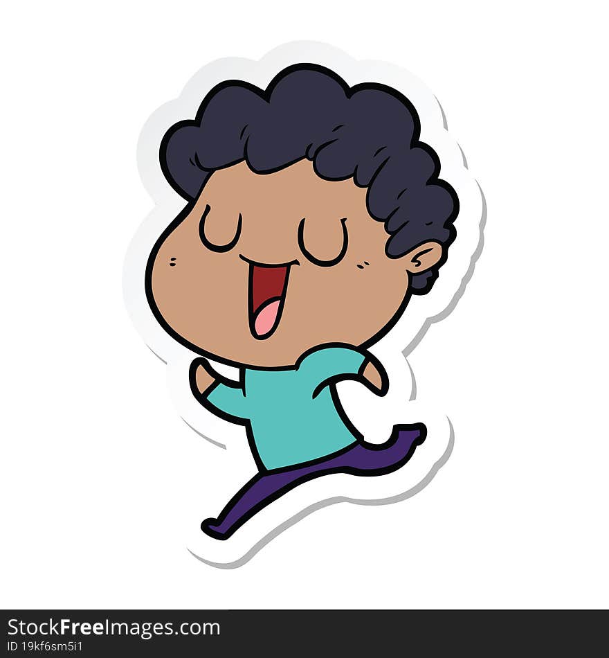 Sticker Of A Laughing Cartoon Man Running