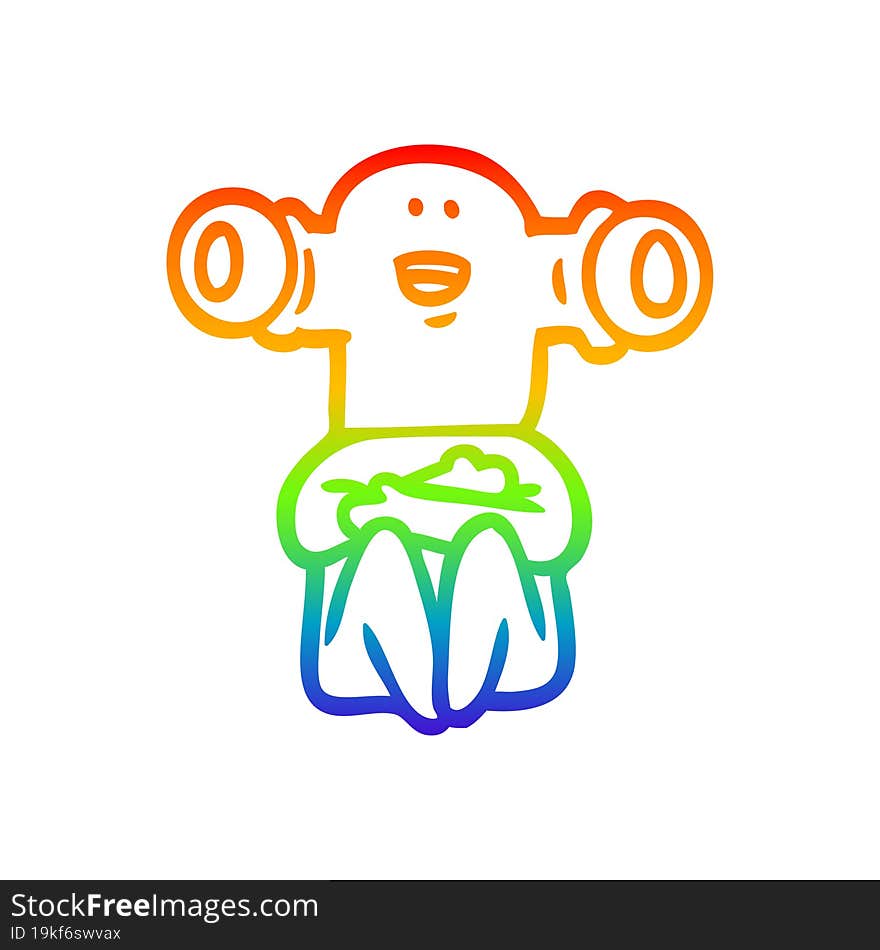 rainbow gradient line drawing of a friendly cartoon alien