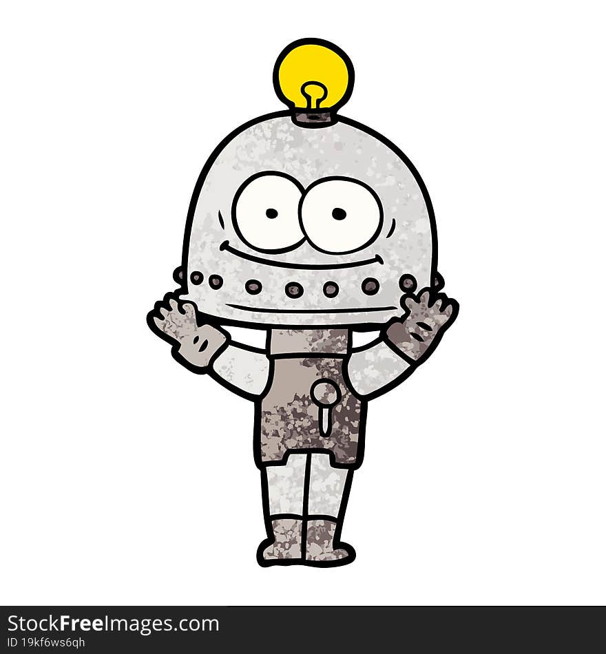 happy carton robot with light bulb. happy carton robot with light bulb