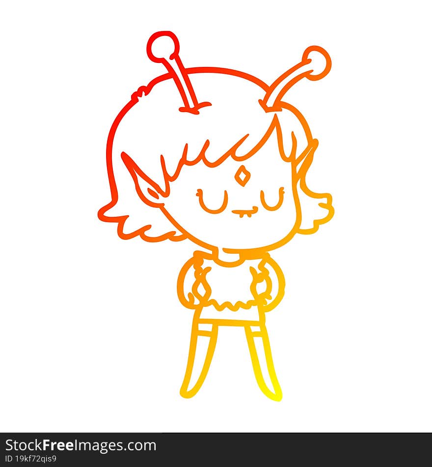 warm gradient line drawing cartoon alien girl