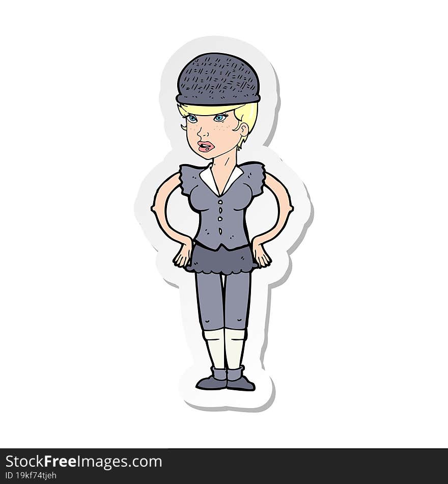 sticker of a cartoon woman wearing hat