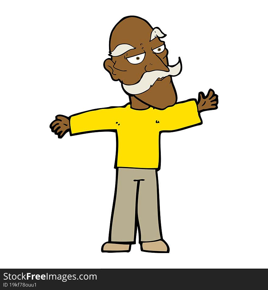 Cartoon Old Man Spreading Arms Wide