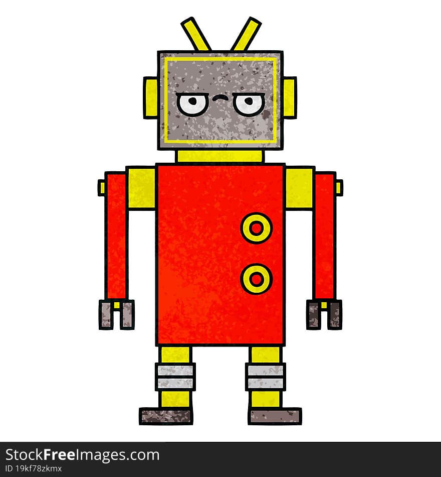 retro grunge texture cartoon of a annoyed robot