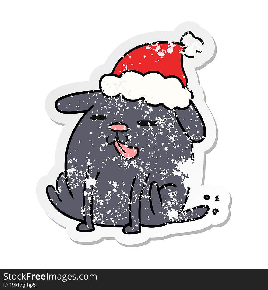 hand drawn christmas distressed sticker cartoon of kawaii dog