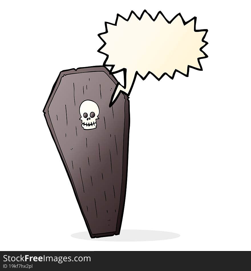 spooky cartoon coffin with speech bubble