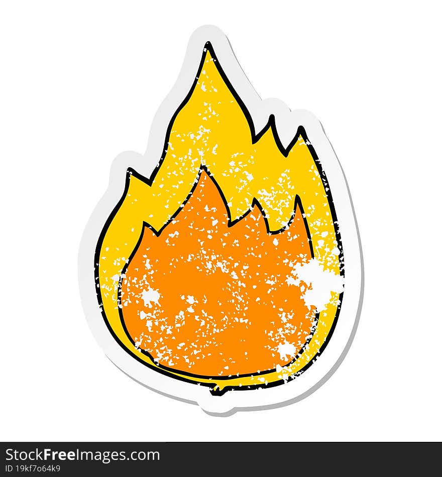 distressed sticker of a cartoon fire