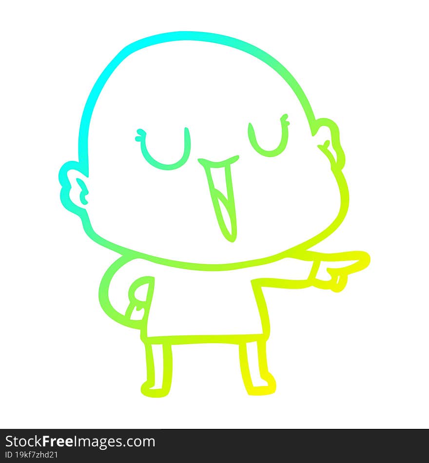 cold gradient line drawing of a happy cartoon bald man