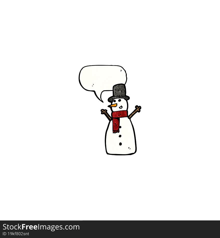 cartoon snowman with speech bubble