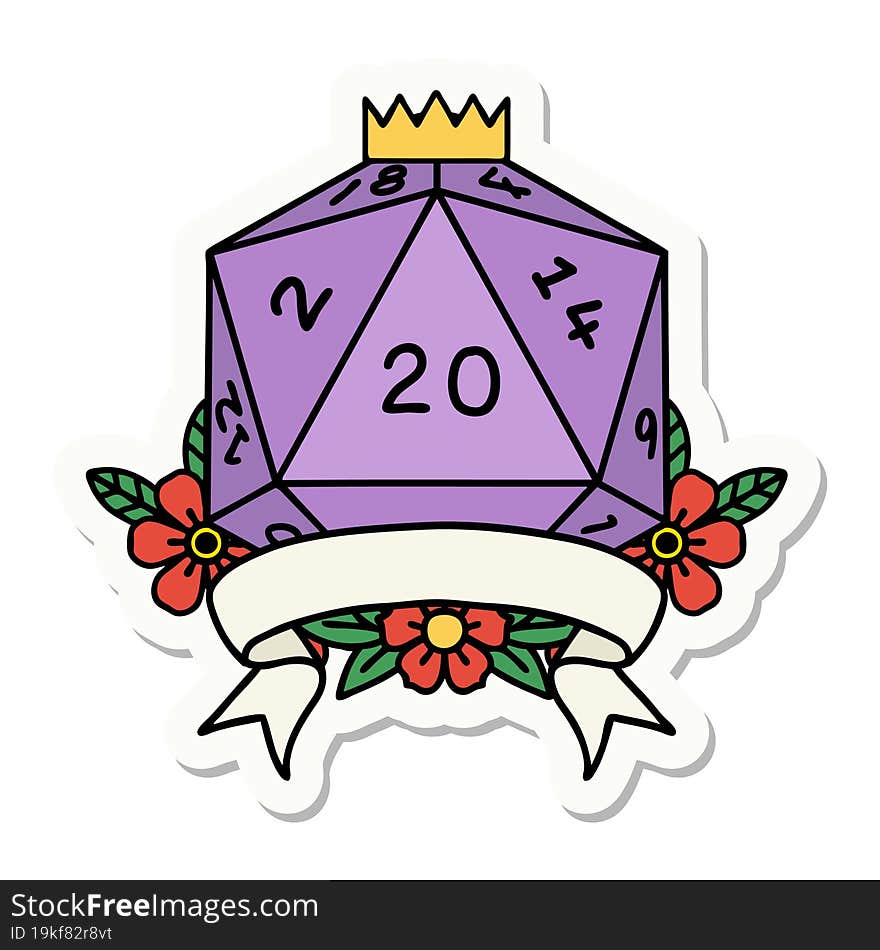 Natural 20 Critical Hit D20 Dice Roll Sticker