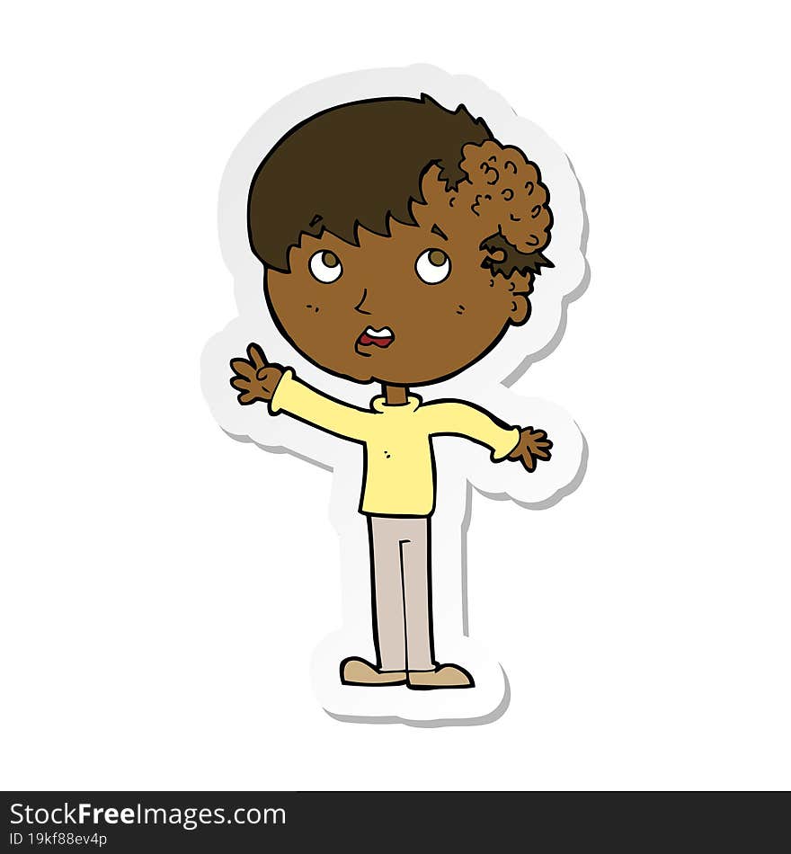 sticker of a cartoon boy with growth on head