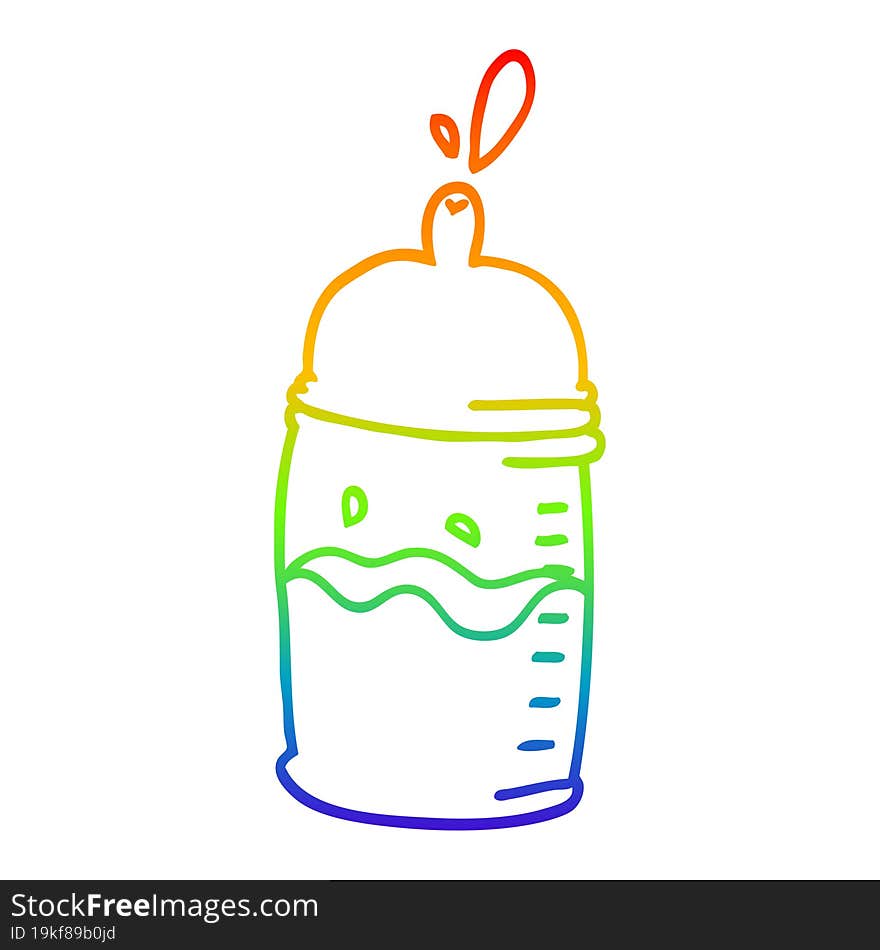 rainbow gradient line drawing cartoon baby bottle